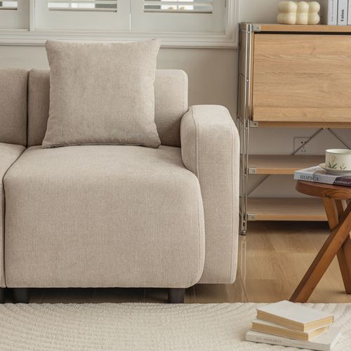 Canapé Moderne Rembourrés Tissu Chenille Beige 3 Places Avec Coussins