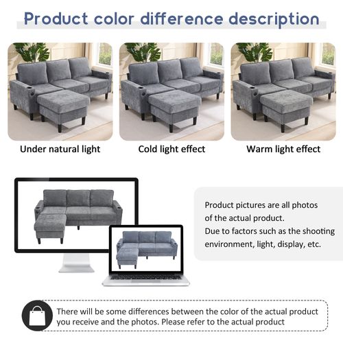 Canapé Modulable 4 Places Gris Anthracite Méridienne Amovible, Ports USB Et Porte-gobelet