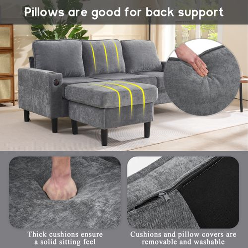 Canapé Modulable 4 Places Gris Anthracite Méridienne Amovible, Ports USB Et Porte-gobelet