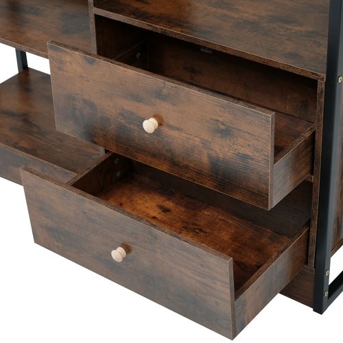 Étagère Bibliothèque Marron Antique à 6 Étagères Avec Portes Et Tiroirs