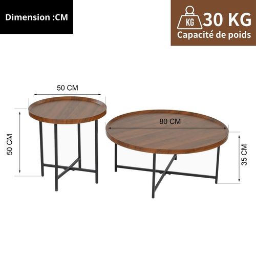 Ensemble Tables Basses Gigognes Rondes Plateaux Bois