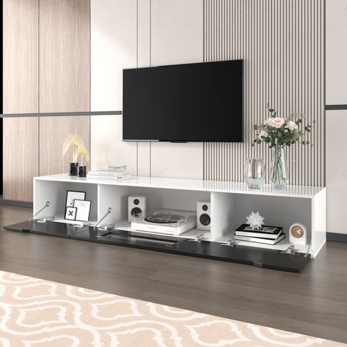 Meuble TV Brillance Noir Et Blanc Avec Éclairage LED à Couleur 180*30
