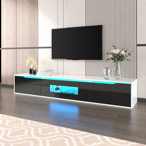 Meuble TV Brillance Noir Et Blanc Avec Éclairage LED à Couleur 180*30