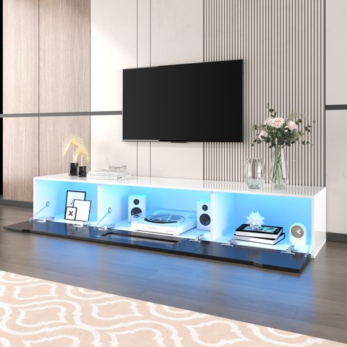 Meuble TV Brillance Noir Et Blanc Avec Éclairage LED à Couleur 180*30