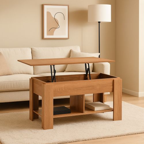 Urban Meuble Table basse relevable effet bois et marron 96x50 cm