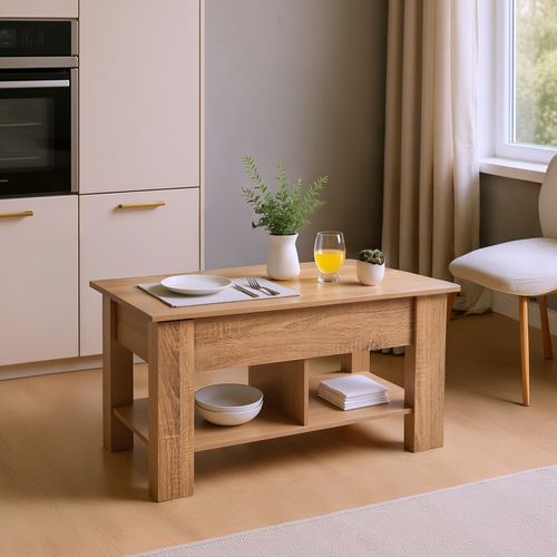 Urban Meuble Table basse relevable effet bois et marron 96x50 cm