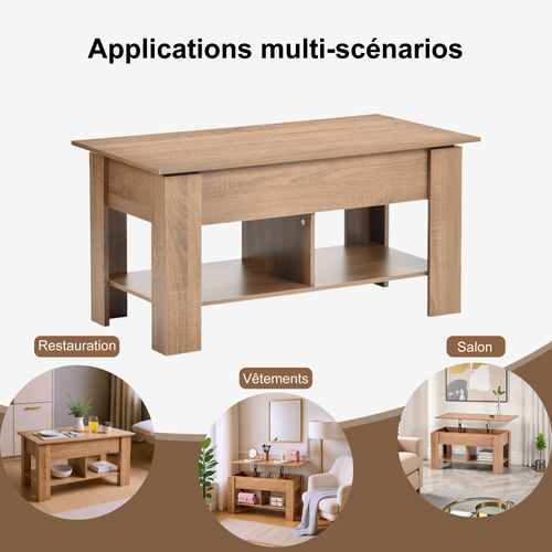 Urban Meuble Table basse relevable effet bois et marron 96x50 cm