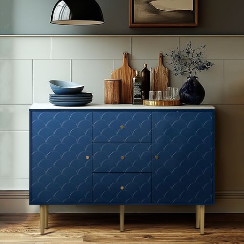 Buffet De Cuisine En Bois Et Bleu Marine Avec Pieds Dorés