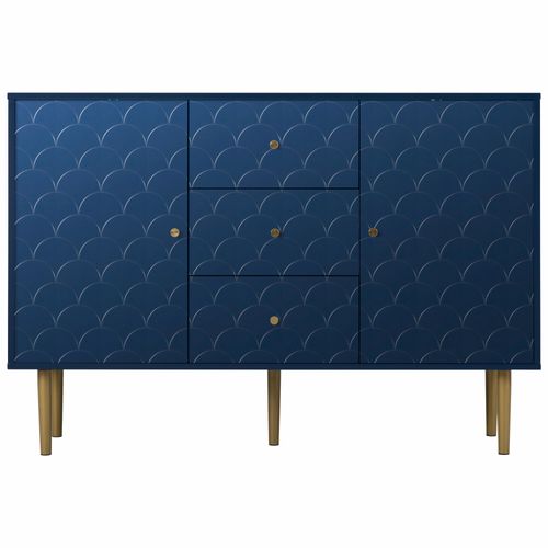 Meuble De Salle De Bain Bleu Marine Avec Motif Écailles Et Pieds Dorés Étagère Réglable