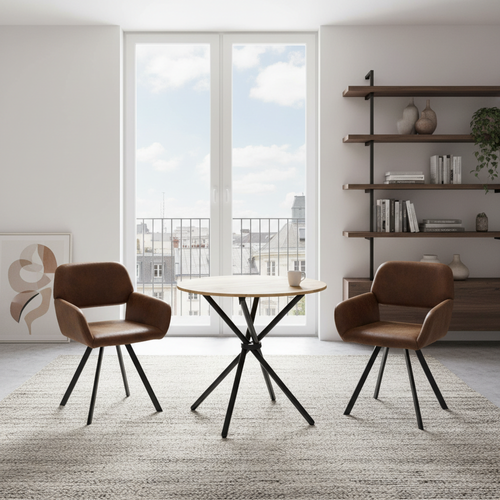 Lot De 2 Chaises De Salle à Manger Vintage Rotative Tissu Suède Marron