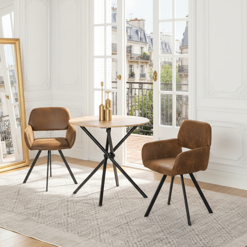 Lot De 2 Chaises De Salle à Manger Vintage Rotative Tissu Suède Marron