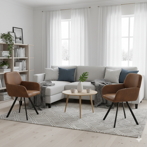 Lot De 2 Chaises De Salle à Manger Vintage Rotative Tissu Suède Marron