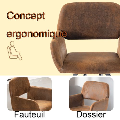 Lot De 2 Chaises De Salle à Manger Vintage Rotative Tissu Suède Marron