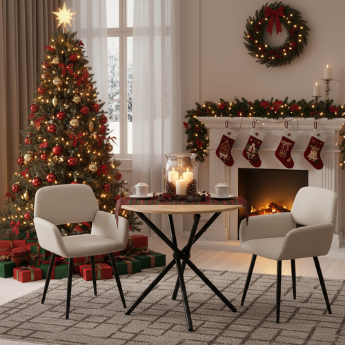 Lot de 2 Chaises de salle à manger - Style scandinave - Tissu rembourré - Pieds en métal stables