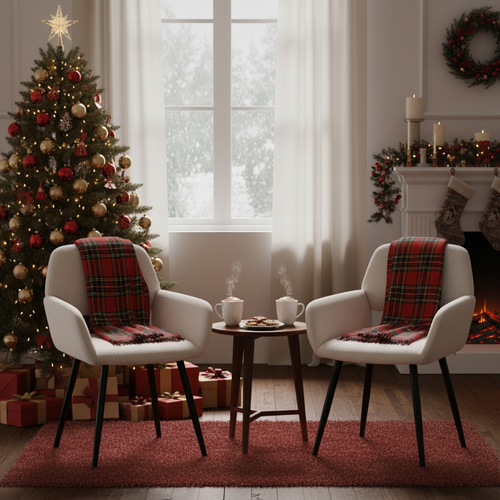 Lot de 2 Chaises de salle à manger - Style scandinave - Tissu rembourré - Pieds en métal stables