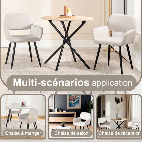 Lot de 2 Chaises de salle à manger - Style scandinave - Tissu rembourré - Pieds en métal stables