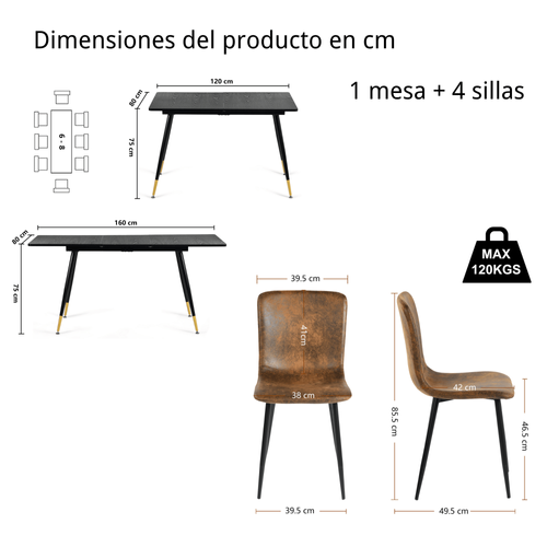 Ensemble Table Extensible 120-160 Et 4 Chaises Style Scandinave Retro