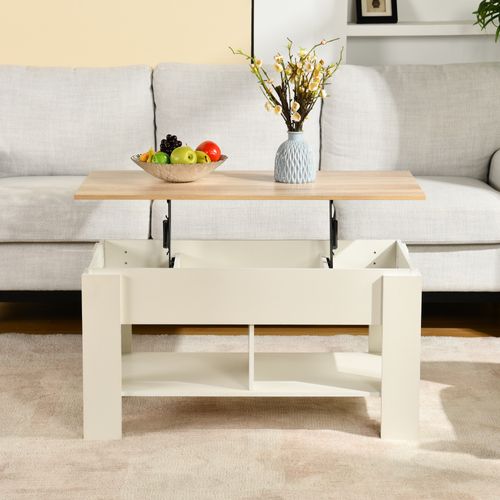 Urban Meuble Table basse relevable effet bois et blanc 96x50 cm