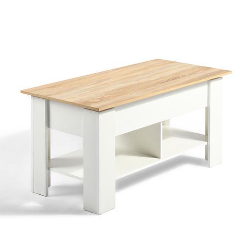 Urban Meuble Table basse relevable effet bois et blanc 96x50 cm