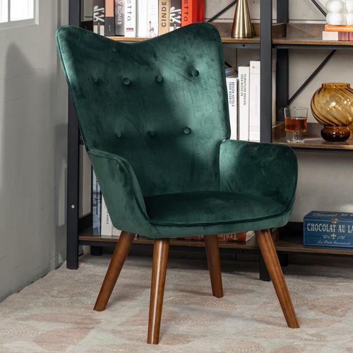 Fauteuil Scandinave Capitonné En Velours Vert