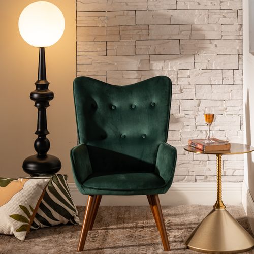 Fauteuil Scandinave Capitonné En Velours Vert