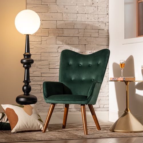 Fauteuil Scandinave Capitonné En Velours Vert