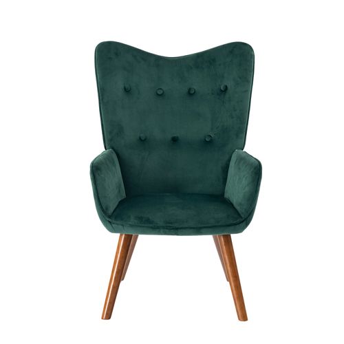 Fauteuil Scandinave Capitonné En Velours Vert