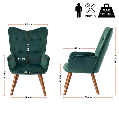 Fauteuil Scandinave Capitonné En Velours Vert