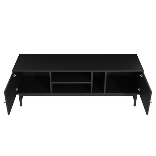 Meuble TV Moderne Et Minimaliste Effet Bois Noir Avec 2 Portes 150*38*55cm