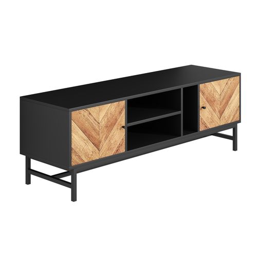 Meuble TV Moderne Et Minimaliste Effet Bois Noir Avec 2 Portes 150*38*55cm