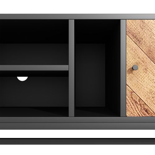 Meuble TV Moderne Et Minimaliste Effet Bois Noir Avec 2 Portes 150*38*55cm