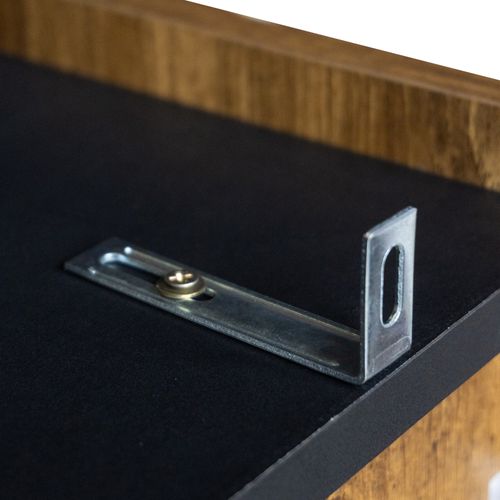 Buffet Haut Moderne Effet Bois Avec Deux Portes, Trois Tiroirs Et Étagères Ouvertes