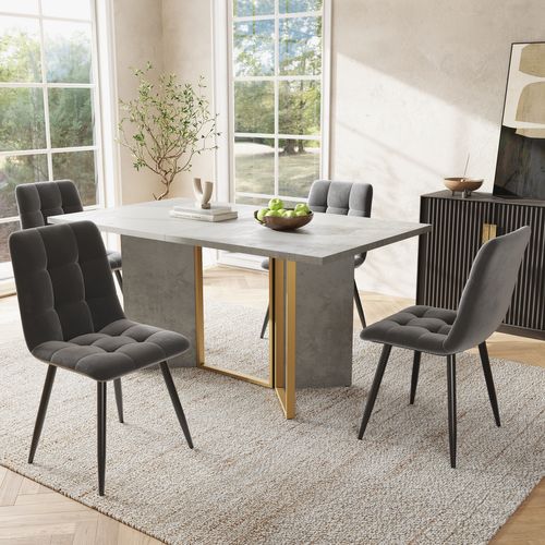 Table De Salle à Manger Élégante Effet Ciment Avec Pieds En Métal