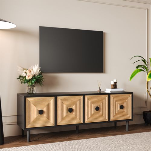 Meuble TV Moderne Effet Bois Bambou Noir