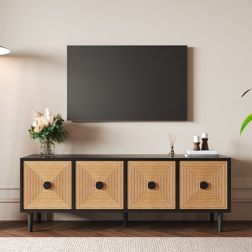 Meuble TV Moderne Effet Bois Bambou Noir