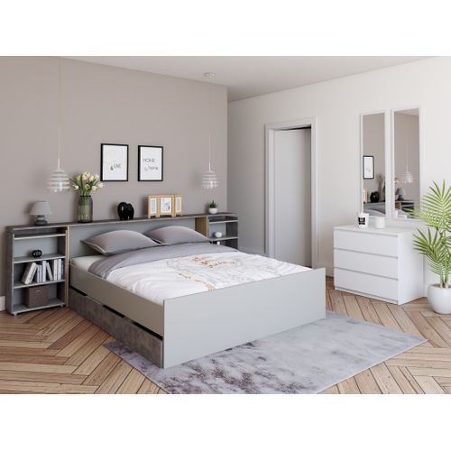 2 tiroirs de rangement pour BEST LAK lit 160x200 cm blanc et béton