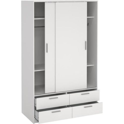 Armoire - Blanc Mat - 2 Portes Coulissantes - 4 Tiroirs - L121,2 X P60,25 X H200 Cm - Ontario