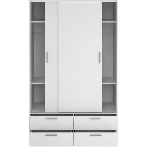 Armoire - Blanc Mat - 2 Portes Coulissantes - 4 Tiroirs - L121,2 X P60,25 X H200 Cm - Ontario