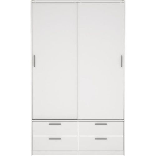 Armoire - Blanc Mat - 2 Portes Coulissantes - 4 Tiroirs - L121,2 X P60,25 X H200 Cm - Ontario