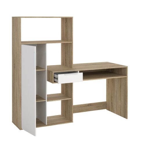 Bureau Avec 1 Tiroir Et 1 Porte - 162,8 Cm - Chêne Et Blanc