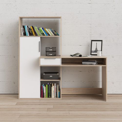 Bureau Avec 1 Tiroir Et 1 Porte - 162,8 Cm - Chêne Et Blanc