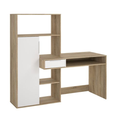 Bureau Avec 1 Tiroir Et 1 Porte - 162,8 Cm - Chêne Et Blanc