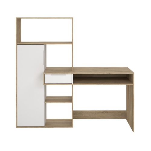 Bureau Avec 1 Tiroir Et 1 Porte - 162,8 Cm - Chêne Et Blanc