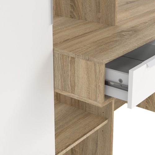 Bureau Avec 1 Tiroir Et 1 Porte - 162,8 Cm - Chêne Et Blanc