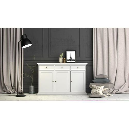 Enfilade 3 Portes 3 Tiroirs - Blanc - L 143,7 X P 46,1 X H 91,7 Cm