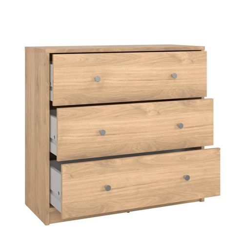 Commode Oregon 3 Tiroirs - Décor Chêne - L 72 X P 30 X H 68 Cm - TVilum