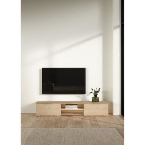 Meuble TV - Match - Beige Effet Bois Mat  - 2 Tiroirs, Une Niche - 172,7 X 39,9 X 33,1 Cm