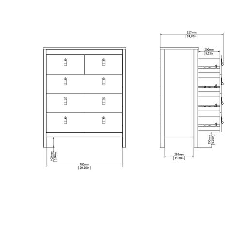 Commode 5 Tiroirs Noir Mat H98,9 Cm