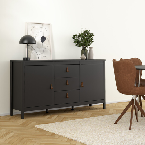 Buffet 2 Portes Et 3 Tiroirs Noir Mat L151,4 Cm