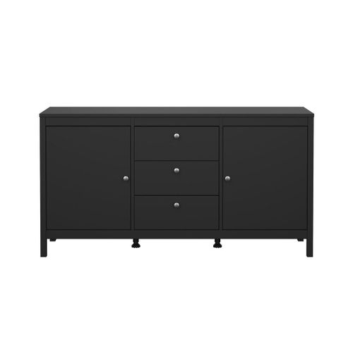 Buffet 2 Portes Et 3 Tiroirs Noir Mat L151,4 Cm
